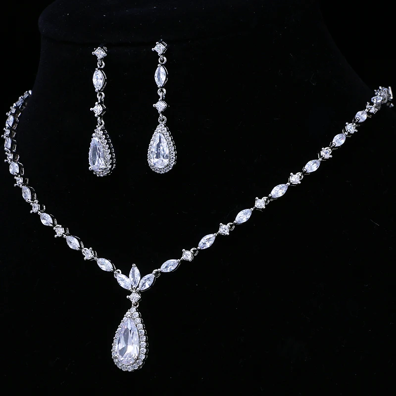 Emmaya Brand Luxury Sparkling Cubic Zirconia Crystal Zircon Flower Necklace and Earring Wedding Bridal Jewelry Sets