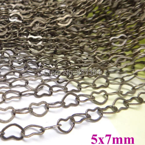 ( 10 Meters/lot) 5x7mm Antique Bronze Plated Brass Love Heart Beads Jewelry Link Chains Findings DIY Jewelry Making Wholesale