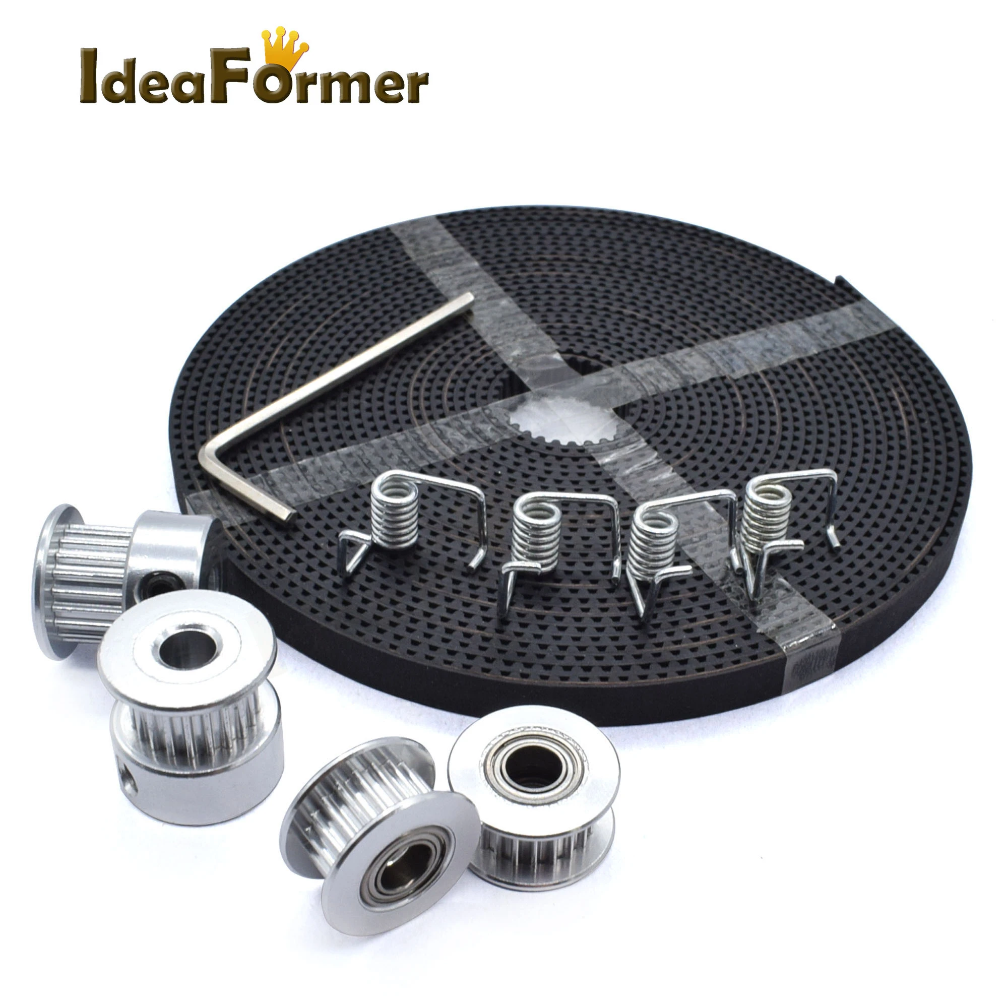 5 Meters GT2 Timing Belt+2Pcs Timing Pulley+2Pcs Idler pulley+4Pcs Torsion Spring+Hex Wrench For 3D Printer Parts Width 6mm Belt