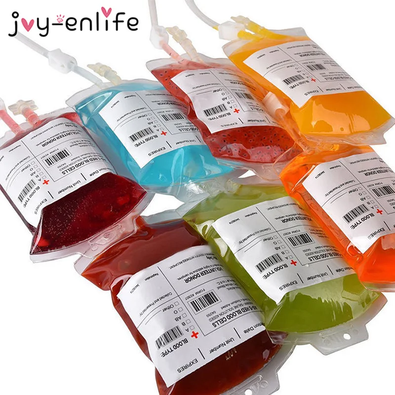 2pcs 350ml Clear Halloween Food Grade PVC Drink Bag Vampire Diaries Cosplay Blood Bag Halloween Theme Party Decoration Supplies