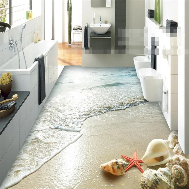 

beibehang sticker 3D floor bathroom mural HD Ocean Beach Shell Starfish non-slip waterproof thickened self-adhesive PVC painting