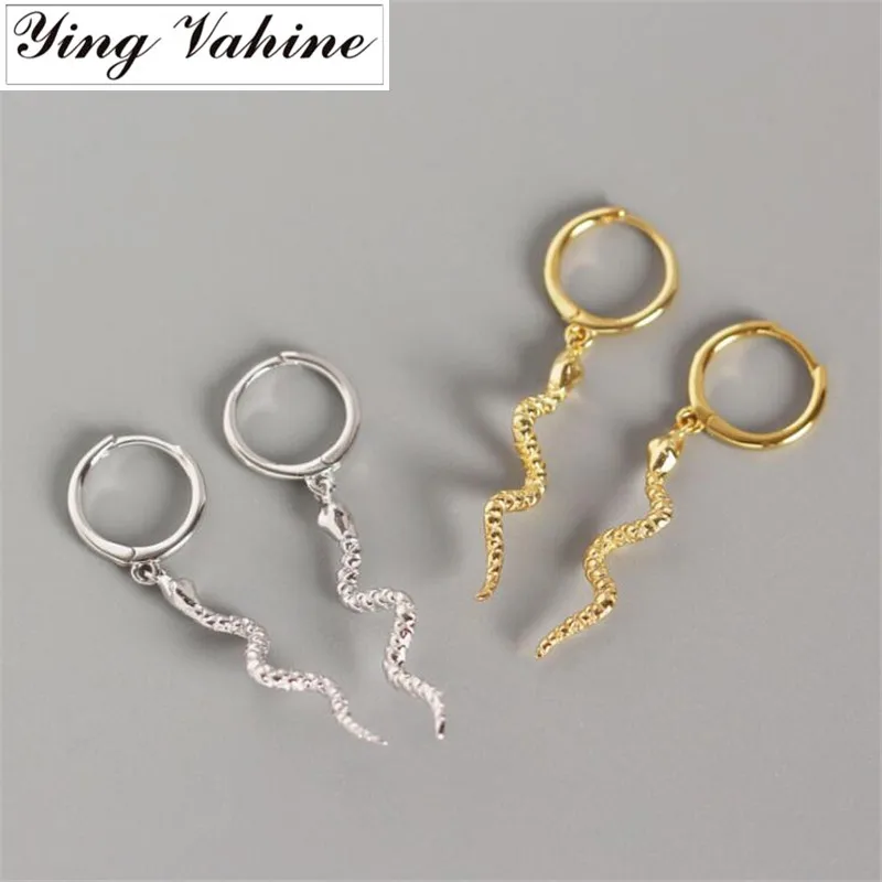 ying Vahine Women's Punk Style Animal Snake Earring 100% 925 Sterling Silver Snakelike Pendant Stud Earrings for Women