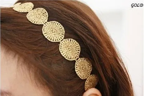 Wholesale retail charming Fshion round lace elastic sun shape headband hairband  gold & silver