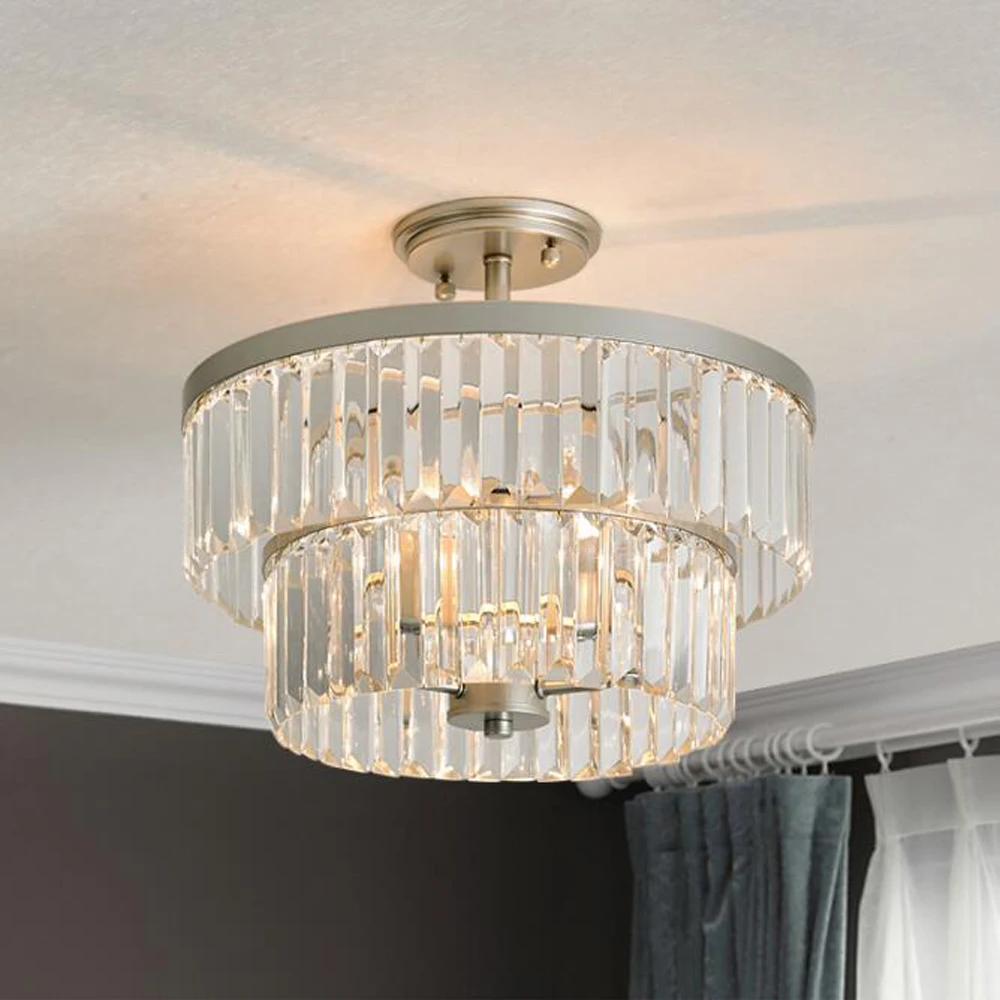 2 Layers Modern Crystal Chandelier Ceiling Fixtures AC110V 220V Silver Bedroom Lamp Hallway Lights