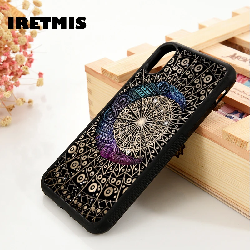 Iretmis 5 5S SE 6 6S Silicone phone case cover for iPhone 7 8 plus X Xs 11 Pro Max XR Crescent moon zodiac Mandala floral star