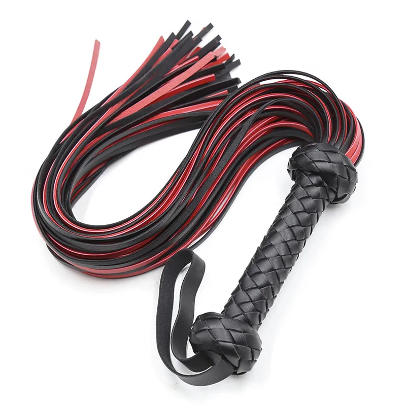 Fetish Black&Red PU Leather Whip Flogger Handle Spanking Paddle Knout Flirt BDSM Adult Game Erotic Sex Toys for Women Couples