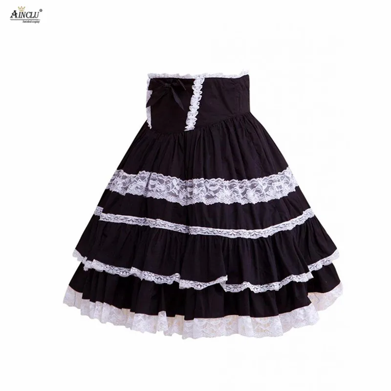 Ainclu Cemavin – jupe lolita en coton noir et blanc, jupe gothique en dentelle pour femmes et filles, au-dessus du genou/rendu et vêtements extérieurs