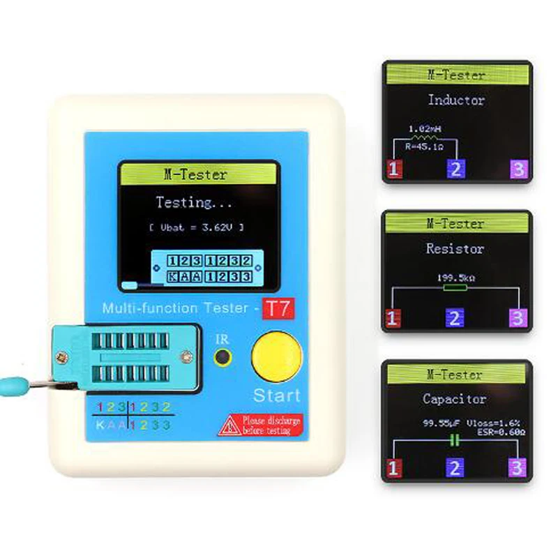 

LCR-T7 Transistor Tester TFT Diode Triode Capacitance Meter LCR ESR Meter NPN PNP MOSFET IR Multifunction Tester Multimeter