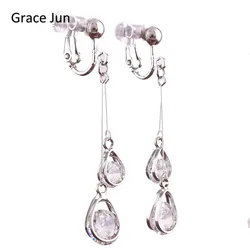 Grace Jun-pendientes con doble forma de gota de agua para mujer, aretes con Clip, sin Piercing, para fiesta, boda, Bisutería