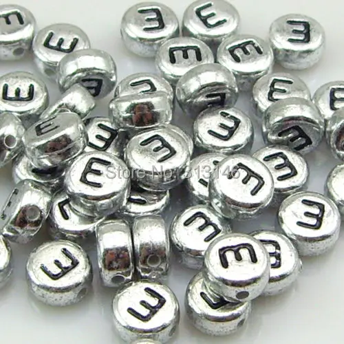 50pcs Silver Color Round Acrylic Alphabet Pick Separate Letter Beads For Beading DIY Bracelet Necklace Jewelry Making 3X7mm