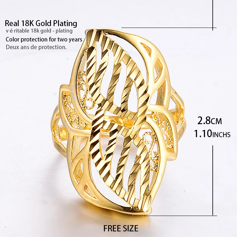 Ethiopian Hollow Leaves Wedding Gold Color Rings For Women Men Eritrea Africa Middle East Italy French Womenjewelry R68