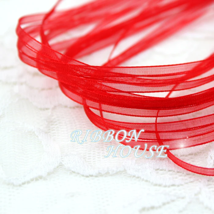 (40 meters/lot) 1/8\'\' (3mm) Red Organza ribbons Wholesale gift wrapping Christmas ribbons