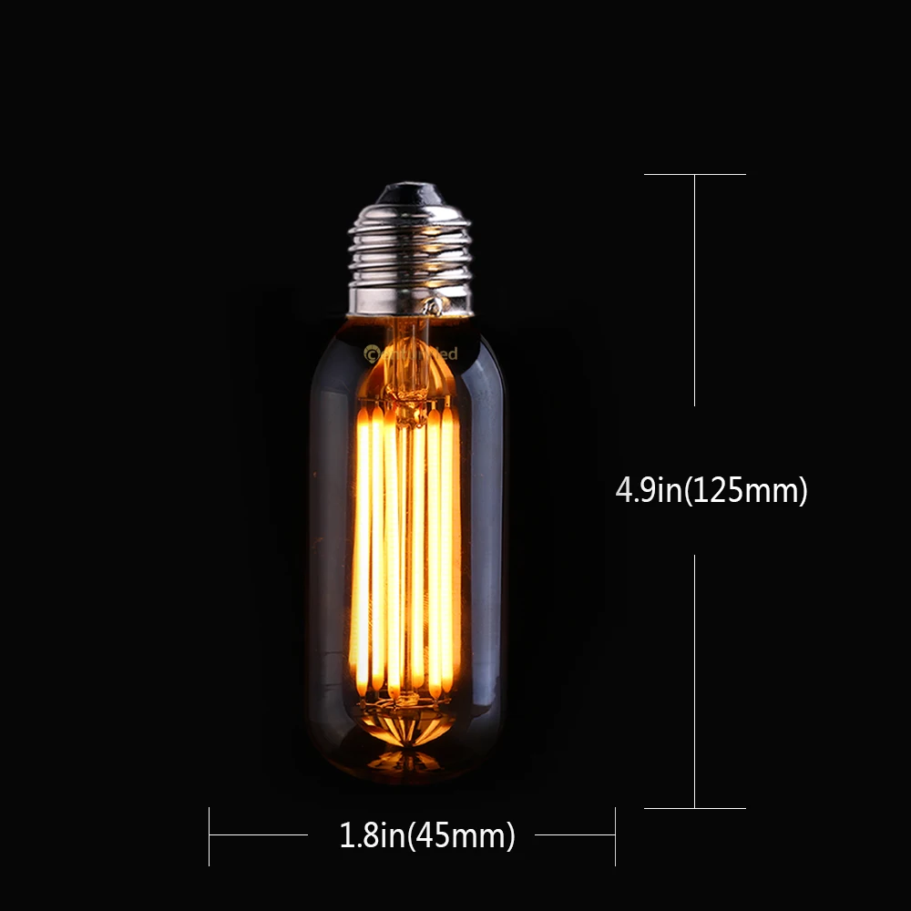 Vintage T45 Dimmable LED Long Tube Bulb 6W E27 110V 220V 2200K Warm Yellow Filament Tubular Lamp For Chandelier Pendant Lighting