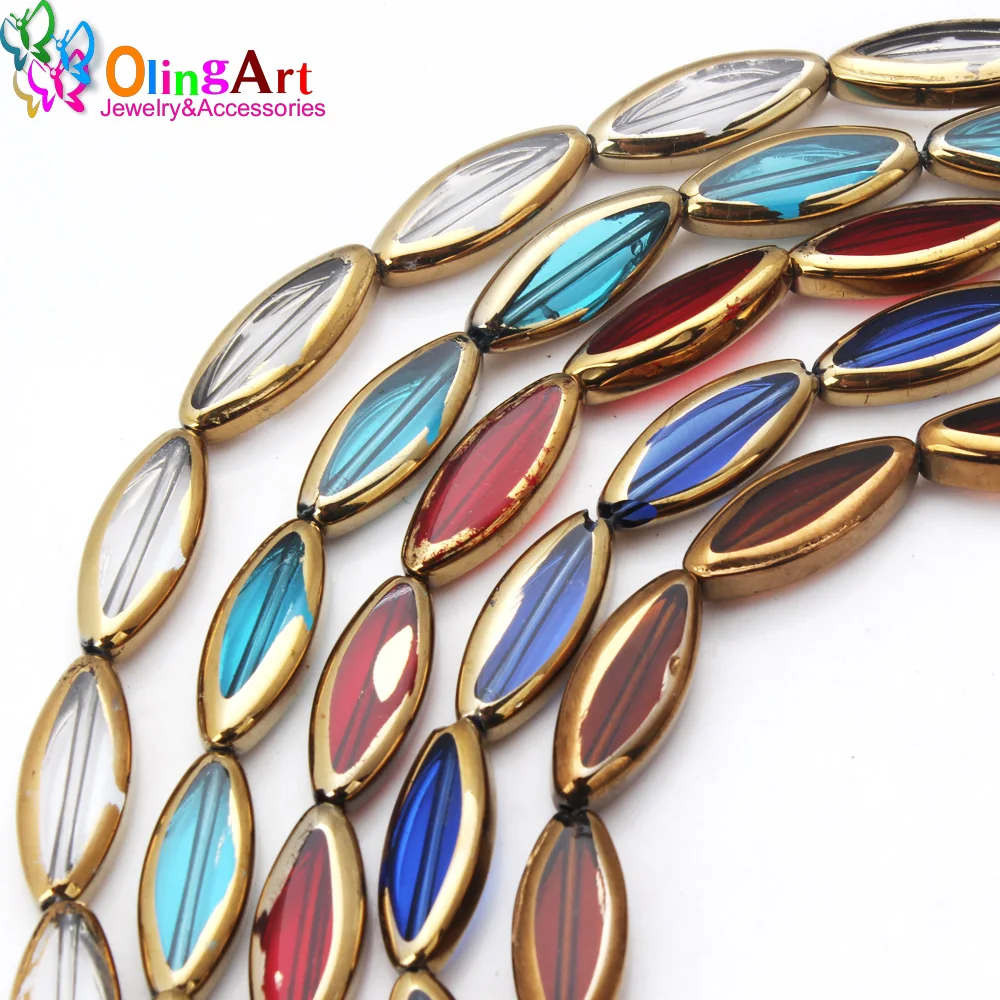 OlingArt 20*8*4MM 6pcs/lot Glass crystal Metal side plating Mixed marquise shape beads DIY necklace Bracelet jewelry making