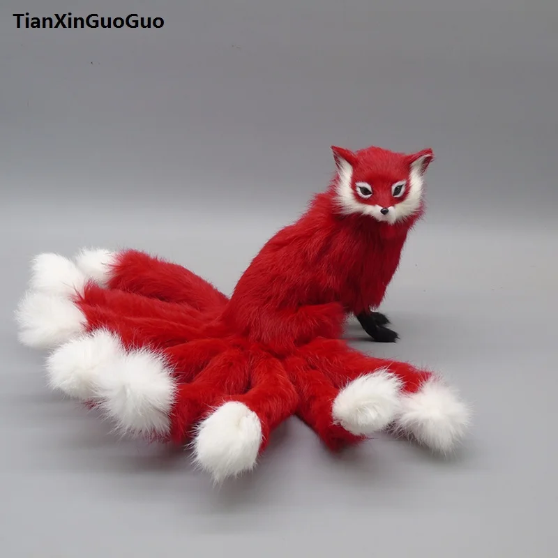 

nine tails fox hard model cosplay prop,large 28x17cm,polyethylene&furs squatting red fox handicraft decoration gift s0447