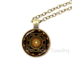 1pc Sri Yantra Mandala Glass Dome Pendant Necklace DIY Handmade Fashion Buddhist Spiritual Religion Jewelry Charm Trendy Gift