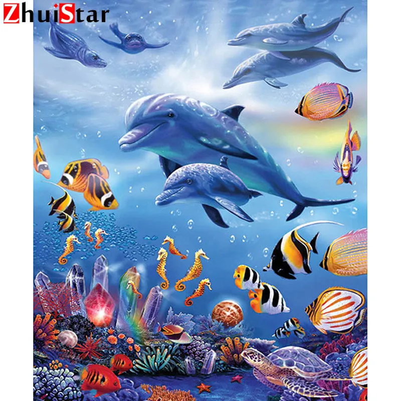 5D DIY Diamond Painting Full Display animal dolphin Diamond Embroidery Full Square Mosaic Picture Of Rhinestone Decor XY1