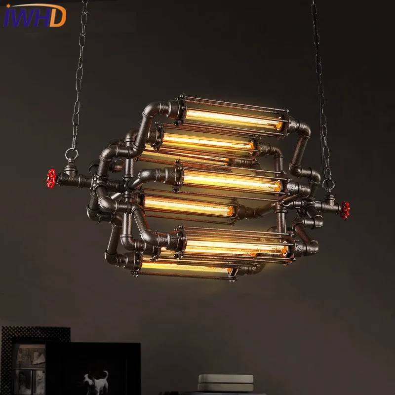 

IWHD 8 Heads Style Loft Vintage Industrial Lighting Pendant Lights Iron Retro Pendant Lamp Bedroom Bar Water Pipe Hanglamp