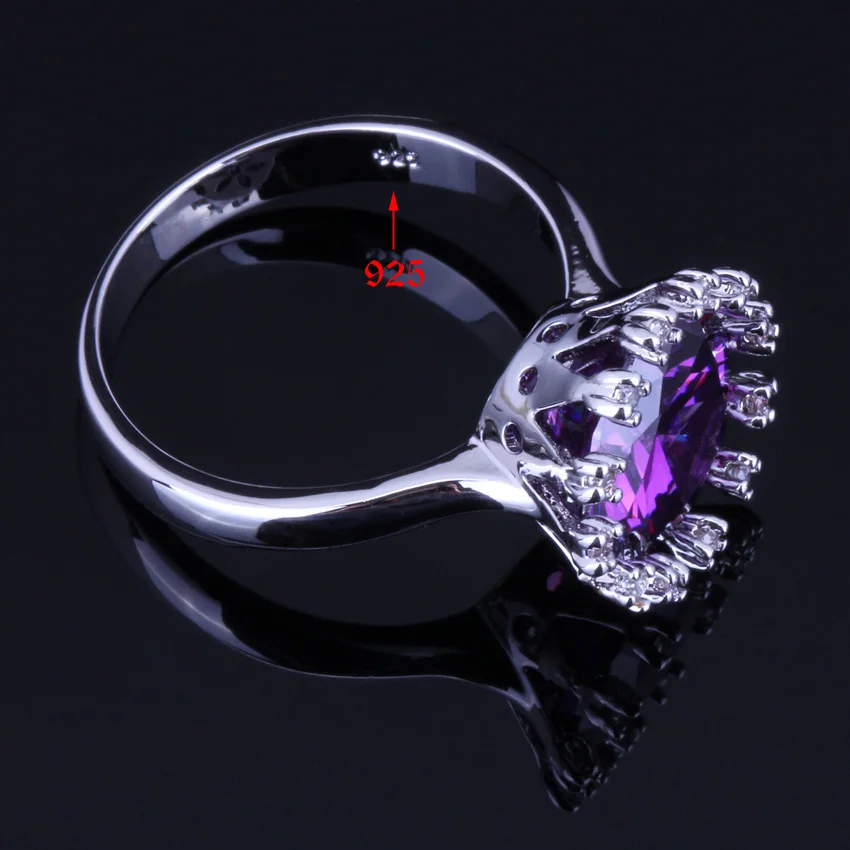 Wonderful Crown Purple Cubic Zirconia White CZ Silver Plated Ring V0114