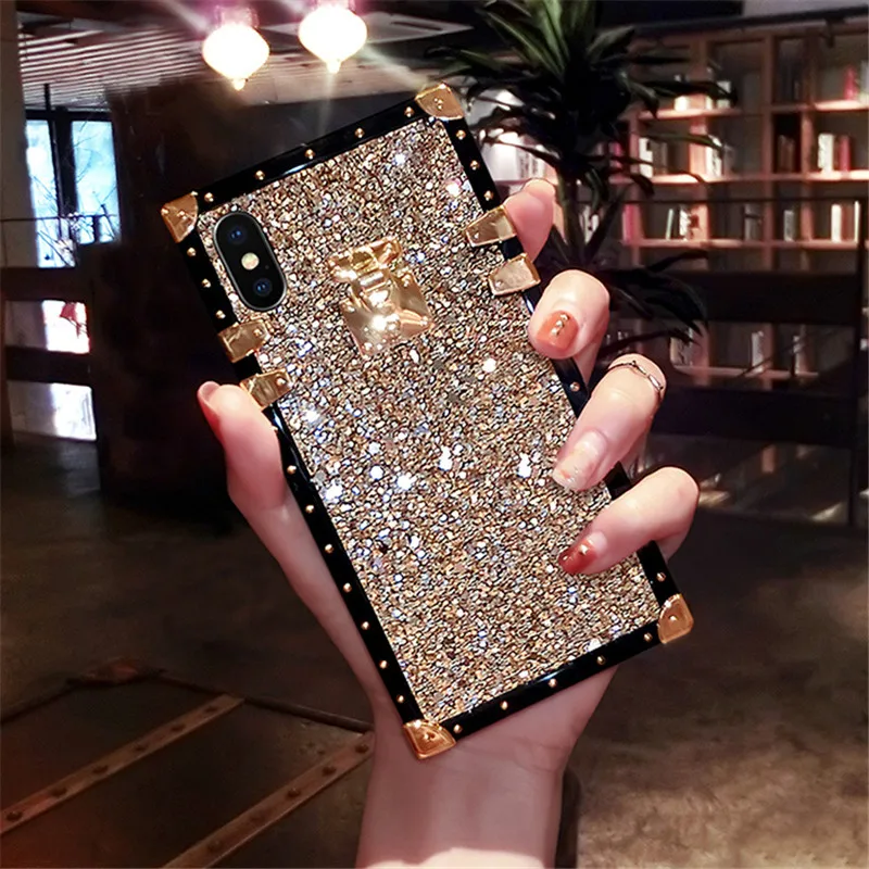 

Luxury Fashion Rivet Square Bling Glitter Powder Case Cover For iPhone 13 12 Mini 11 Pro XS Max XR X 8 7 Plus SE