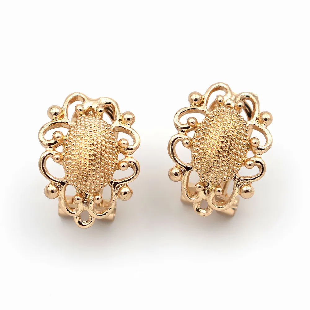 10pair Stud Clip Earrings Post Filigree Oval Bases with Loop DIY Findings Accessories African Wedding Dubai Gold Color Jewelry