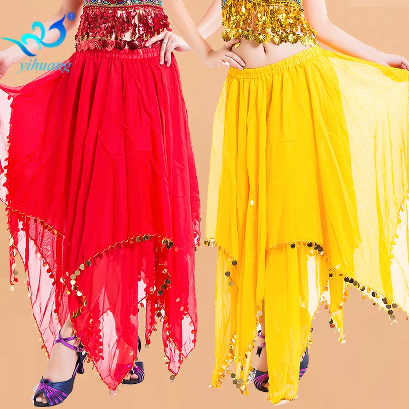 

Ladies Belly Dancing Skirt Women Indian Dance Dress Sequin Bottom Performance Costume Chiffon 10 Colors