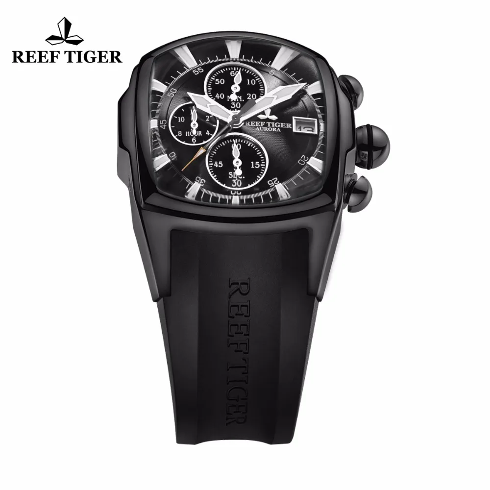 New Arrival Reef Tiger/RT Big Watch Mens Waterproof 100M All Black Sport Watches Date Chronograph Clock RGA3069-T