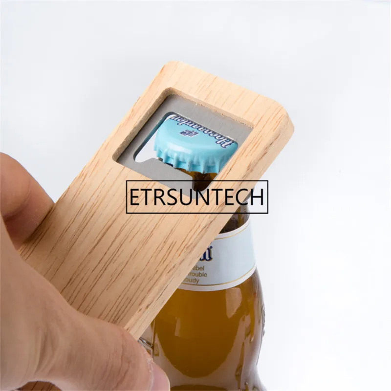 200pcs Wood Beer Bottle Opener Wooden Handle Corkscrew Stainless Steel Square Openers Bar Kitchen Accessories Party Gift