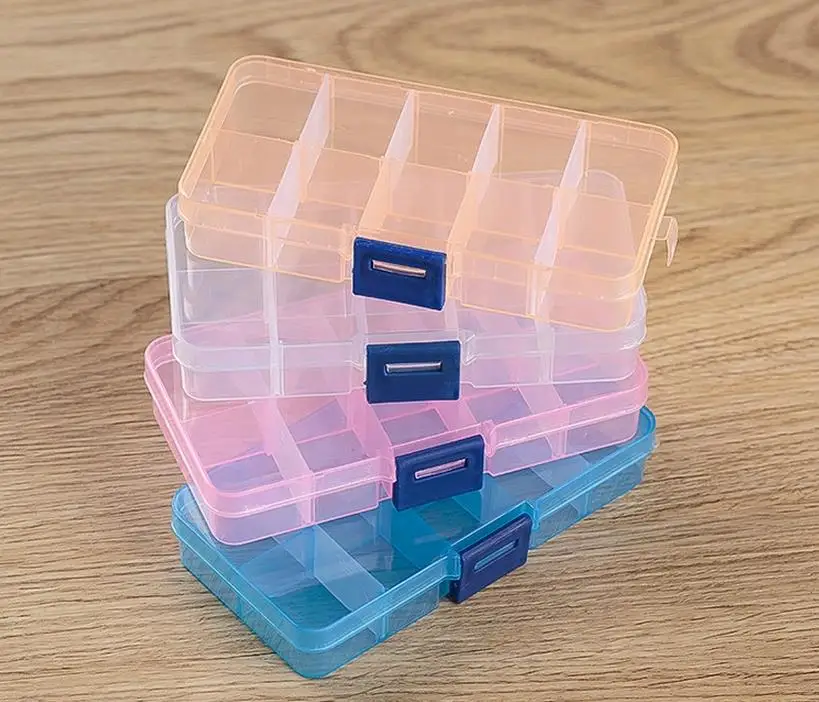 

Fedex DHL Free Shipping Adjustable 10 Compartment Plastic Clear Storage Box for Jewelry Earring Tool Container,600pcs/lot