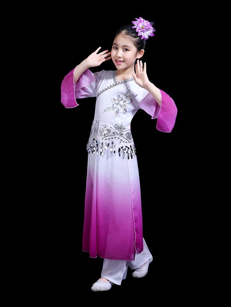 Children's classical dance costumes new girls fan dance children's national dance performance costumes floating umbrella dance