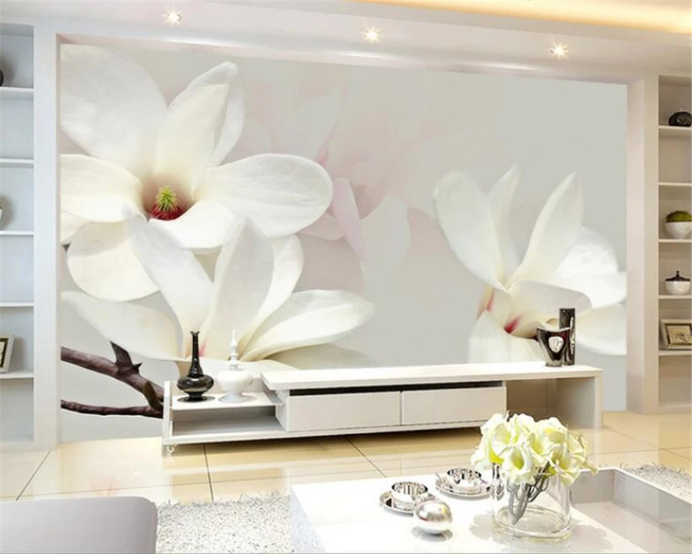 

Customized wallpaper Modern Simple Fashion Lily 3d White Magnolia Oil Painting Mural Living Room Bedroom TV papel de parede