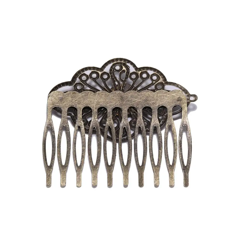 5pcs 52*56mm Bronze Metal Hair Comb 12mm Glass Cabochons Settings Hair Clips For Jewelry Making Findings DIY Hairpins Accessorie