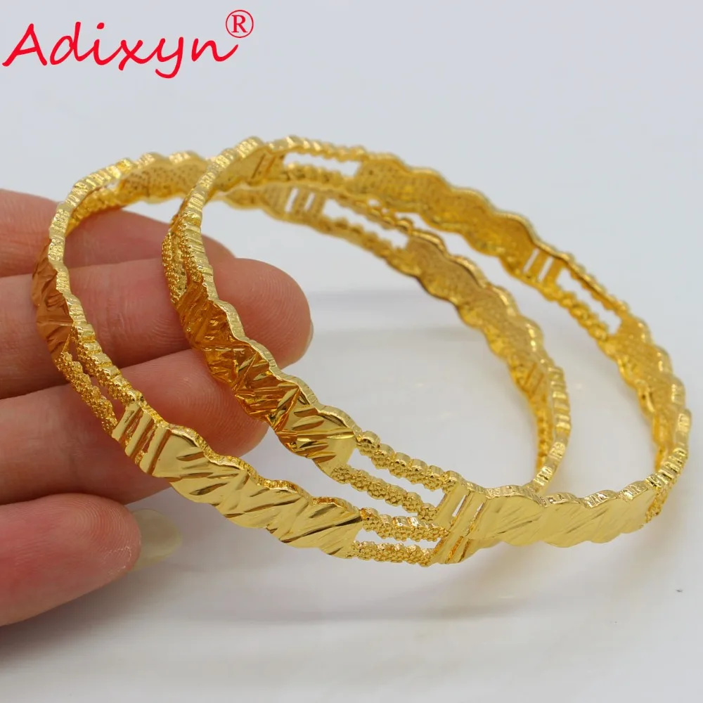 Adixyn 2PCS/LOT,CANNOT OPEN Dubai Bangle for Women/Girls Gold Color African Middle East Bracelet Jewelry Gifts N072410