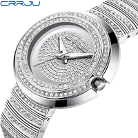 CRRJU Women's Fashion Casual Analog Quartz Watches Diamond Rhinestone Crystal Bracelet WristWatch Feminino Gift clock