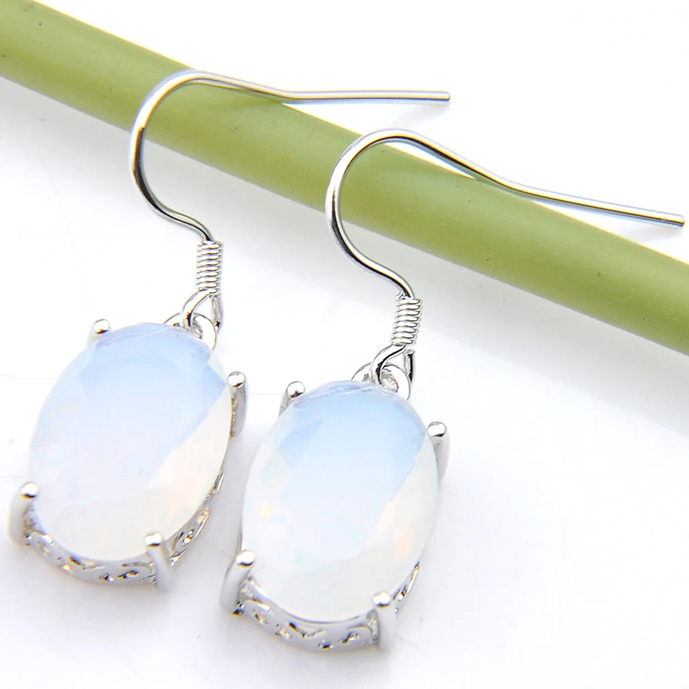 Luckyshine Vintage Jewelry White Moonstone Earrings 10*14 mm Oval For Women Charms Drop Hook Earrings Friend Family Gift