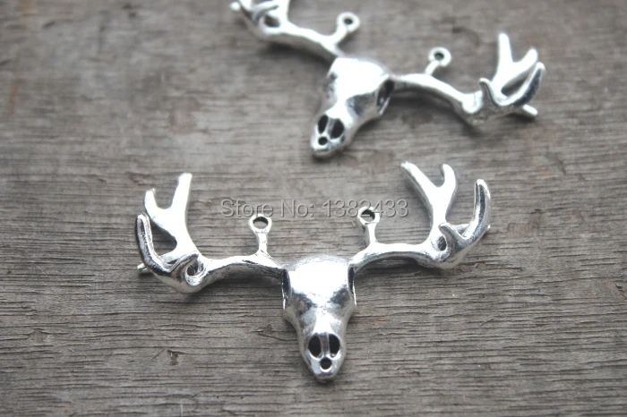 6pcs Antler Skull charm Antique Silver tone Vintage Large Artistic 3D Deers Heads 55x38mm