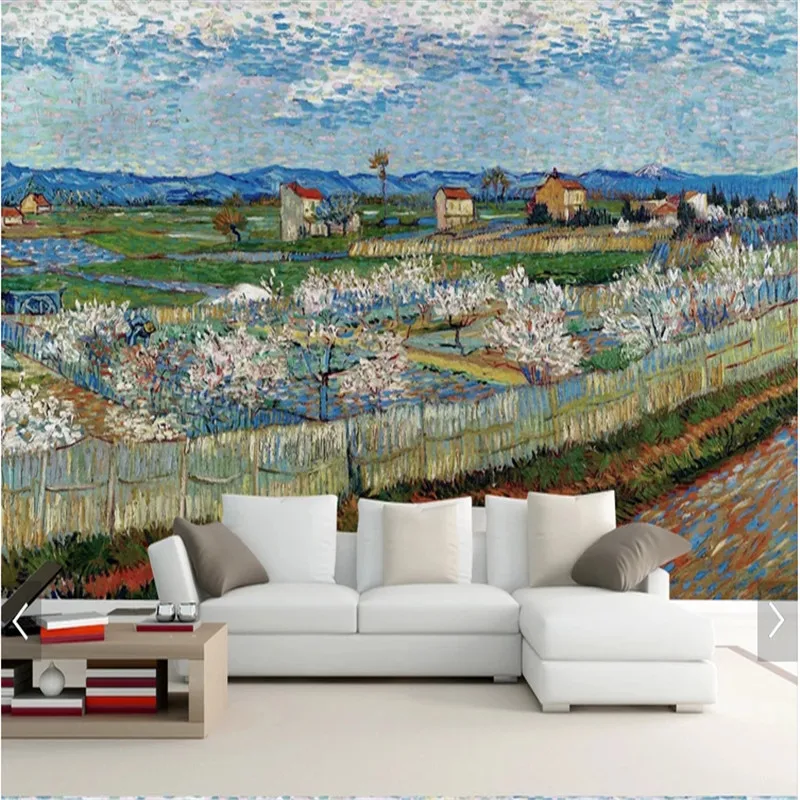 Photo wallpaper 3d Van Gogh oil painting pear flower blooming living room bedroom wall mural wallpaper wall papers home decor