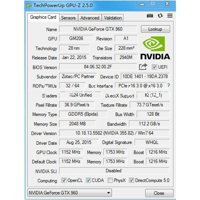 ZOTAC-tarjeta de vídeo GTX 960, 2GB, 128 bits, GDDR5, GM206, GPU Map, PCI-E para NVIDIA GeForce Original, GTX960, 2GD5, GTX 960, 2G