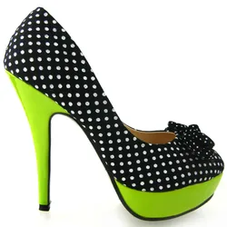 LF30426 Womens Fashion Polka Dots Bow High Heel Platform Stiletto Club/Party Pumps Shoes