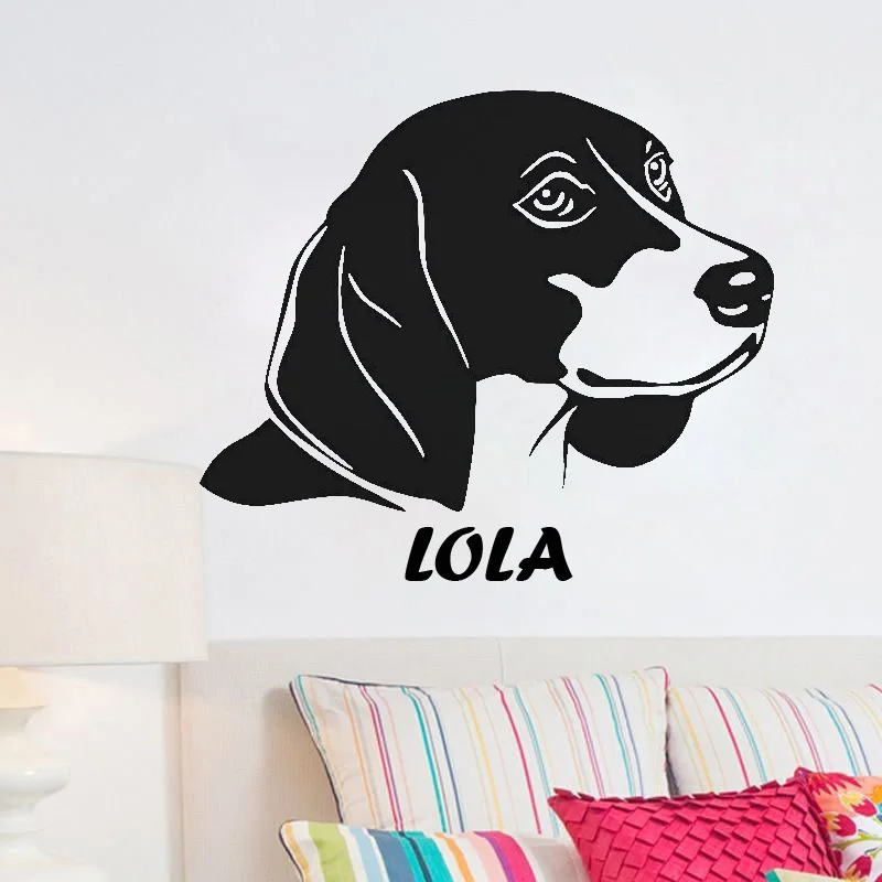 Pet Dog Wall Sticker Beagle Heas Custom Name Wall Decals  Personalized Dog's Name Window Decoration Home Decoration L48