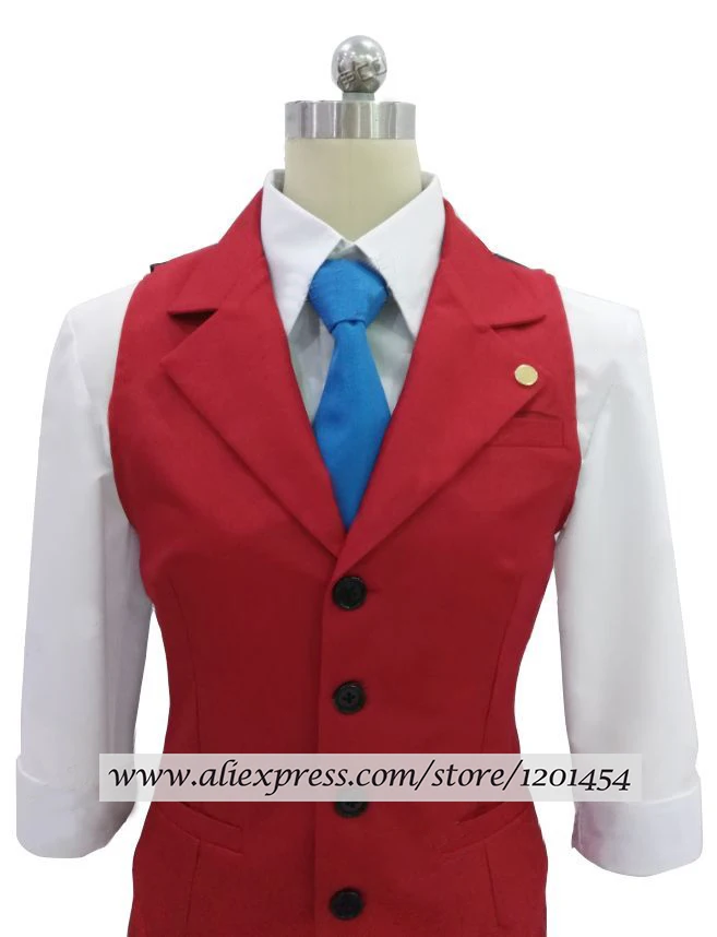 Ace avvocato Apollo Justice Red Vest Suit Outfit Cosplay Costume Set completo