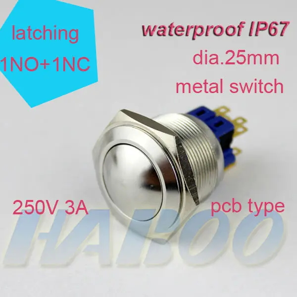 10pcs/lot ball head metal switch  anti vandal ball head dia.25mm latching push button switch waterproof IP67 on-off 250V 3A