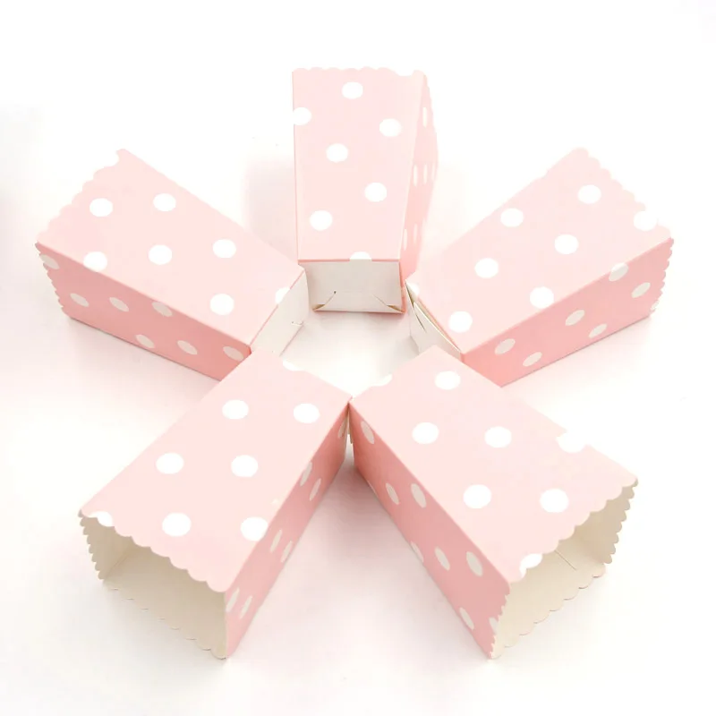 12pcs Popcorn Box Stripes Dot Pink Gift Box Party Favour Wedding Pop Corn Kid Party Decoration Bags Party Supplies
