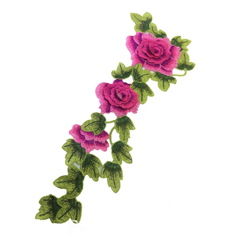1Pc 3D Red Embroidered Fabric Rose Flower Venise Lace Sewing Applique Lace Collar Neckline Collar Applique Accessories