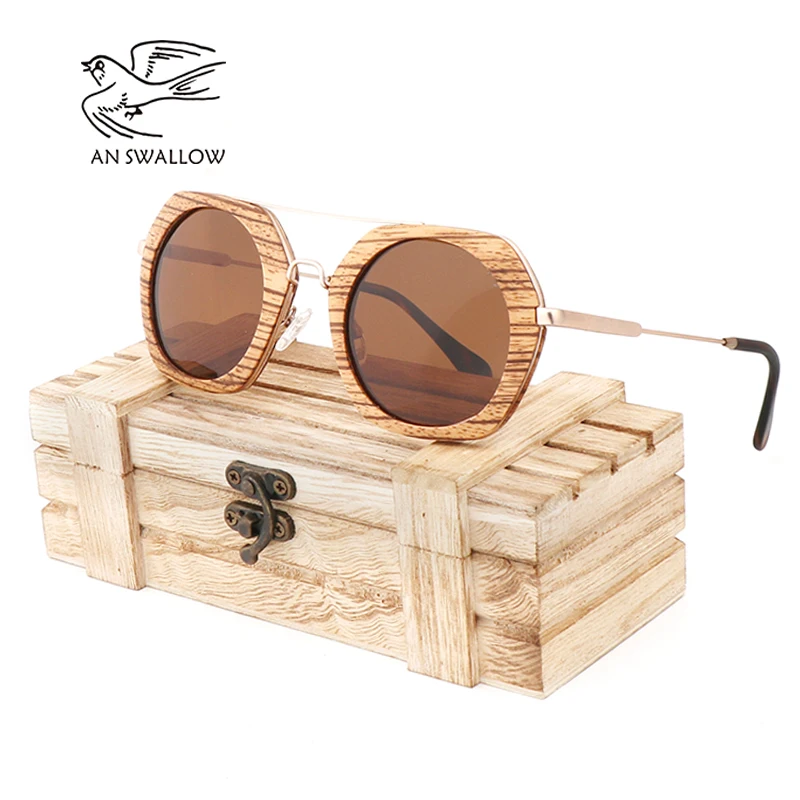 AN SWALLOW Luxury Retro Sunglasses Women Polarized Uv400 High Quality Natural Handmade Zebra Wooden Sun glasses For Men