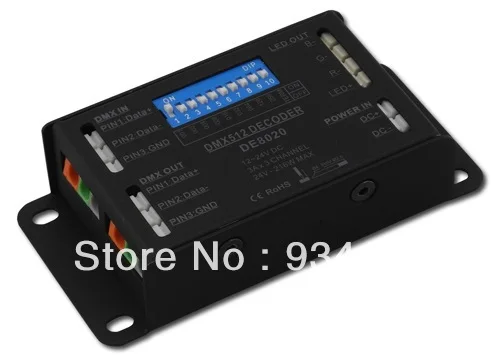 Free Shipping DMX controller, 3 Channels DMX driver  Input DC12-24V  Constant Voltage Single CH Output PWM <3A  Model:DE8020