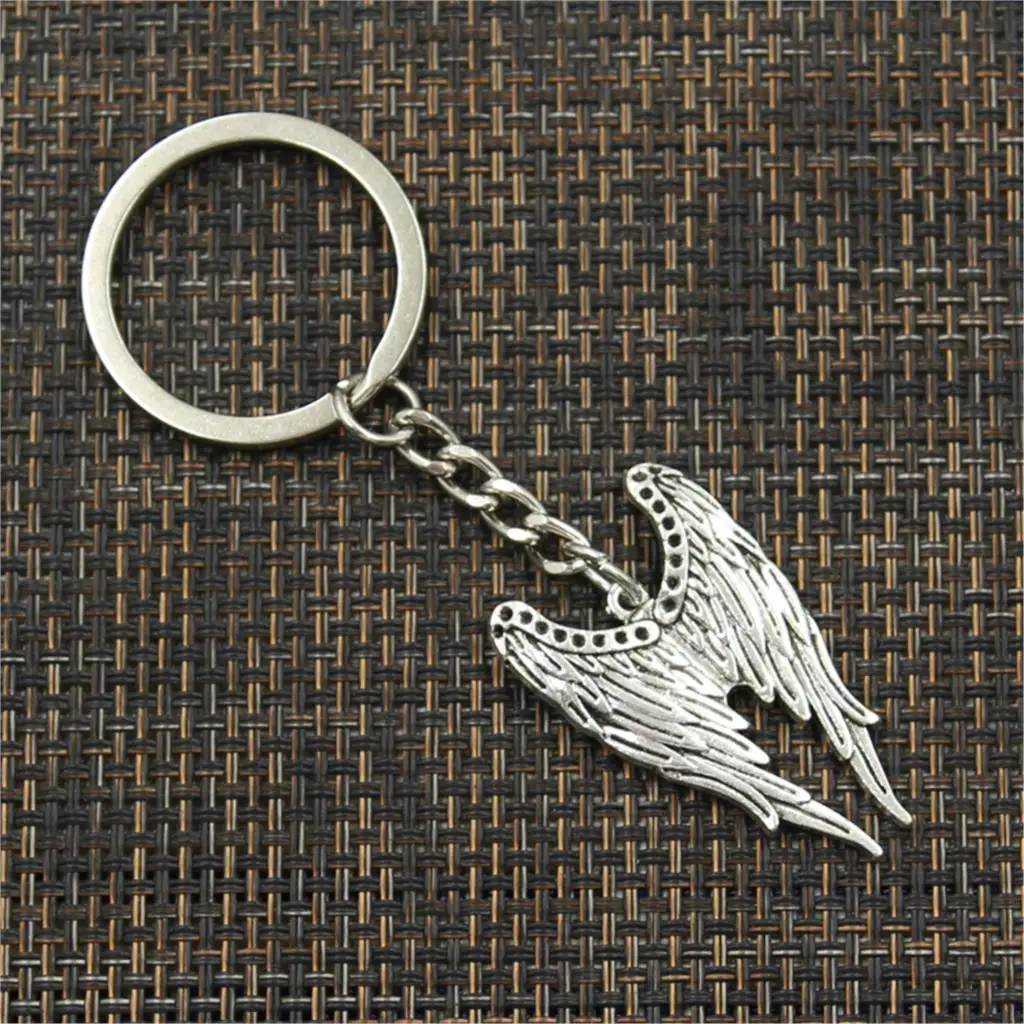 New Fashion Men 30mm Keychain DIY Metal Holder Chain Vintage Angel Wings 39x24mm Silver Color Pendant Car Keychain Gift