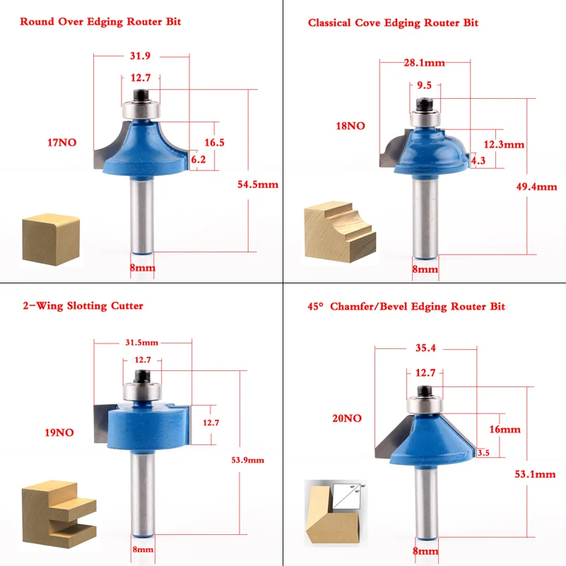 1pcs 8mm Shank wood router bit Straight end mill trimmer cleaning flush trim corner round cove box bits tools Milling Cutter