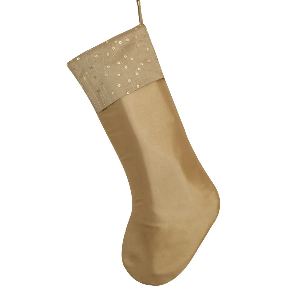 Free Shipping Silvery Gold Sequin Glitter Sparkle Luxury patchwork faux silk Christmas Stocking with sequin cuff P4736