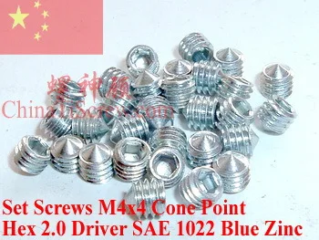 DIN 914 Set Screws M3x3 M4x4 Cone Point Blue Zinc 100 pcs QCTI Screw